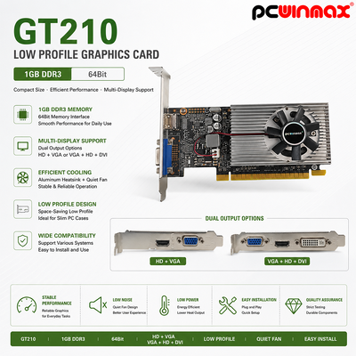 PCWINMAX GT 210 1GB 64bit GDDR3 Low Prof Single Fan HD بطاقة فيديو سطح المكتب VGA PCI Express الأصلية 2.0x16 GPU
