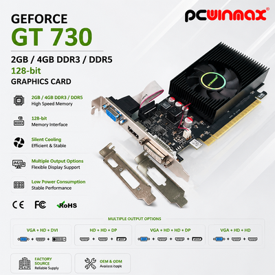 PCWINMAX Geforce GT 730 2GB 4GB DDR3 DDR5 64 بت بطاقة رسومات HD+HD+DP منافذ بطاقة فيديو ذات مظهر منخفض للكمبيوتر