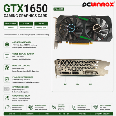 PCWINMAX GeForce GTX 1650 4GB GDRR6 128Bit HD DP DVI الدعم الخروج DirectX 12 VR جاهزة OC بطاقة رسومات