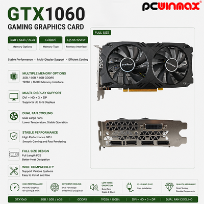 PCWINMAX OEM GeForce GTX 1060 5GB GDDR5 بطاقة الرسومات للألعاب 160bit مروحة مزدوجة مع بطاقة فيديو HD DP DVI