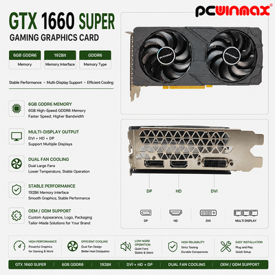PCWINMAX GeForce GTX 1660 بطاقة الرسومات الخارقة، 6GB GDDR6 لعبة PC GPU 192bit بطاقة فيديو PCIe 3.0 x16 1660S بطاقات الألعاب