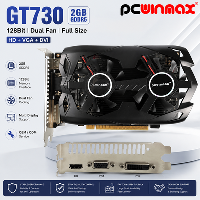PCWINMAX Geforce GT 730 2GB DDR5 128 بت Full Size GK108 واجهة VGA+HD+DVI مزدوجة المروحة بطاقات الرسومات الألعاب