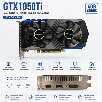 PCWINMAX Wholesale GTX 1050 Ti 4GB 128Bit بطاقة الرسومات GDDR5 GPU منخفضة الطاقة مع HD DP DVI للجهاز المكتبية