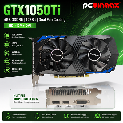 PCWINMAX Geforce GTX 1050 Ti 4GB GDDR5 بطاقة الرسومات للألعاب 128 بت مع خروج HD OEM / ODM في المخزون للكمبيوتر المكتبية